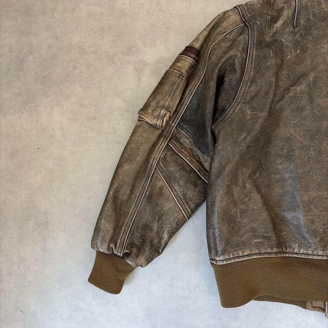 90s ヴィンテージ 本革 多様ポケット ジップアップ レザージャケット