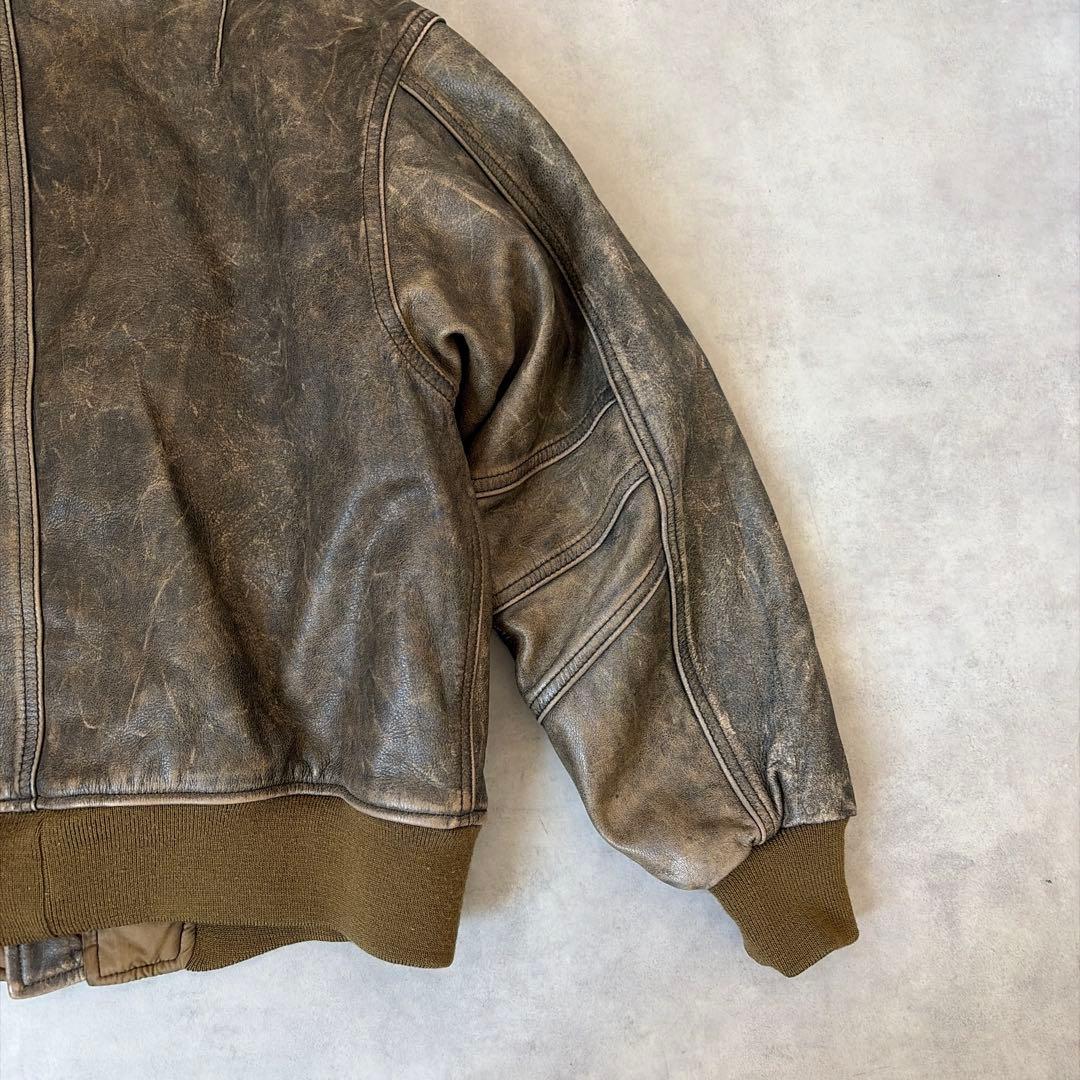 90s ヴィンテージ 本革 多様ポケット ジップアップ レザージャケット