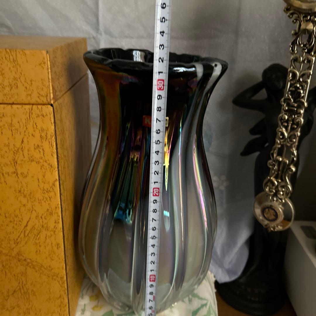 KURATA 虹色フレア型ガラス花瓶 箱付き/Crystal Glass