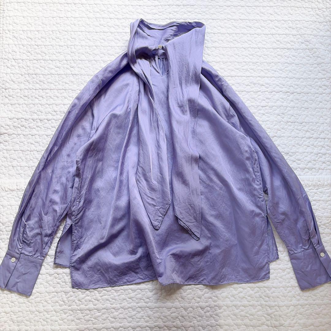 ボールジィ　コットンシルクサテン バックボウタイブラウス　パープル　36