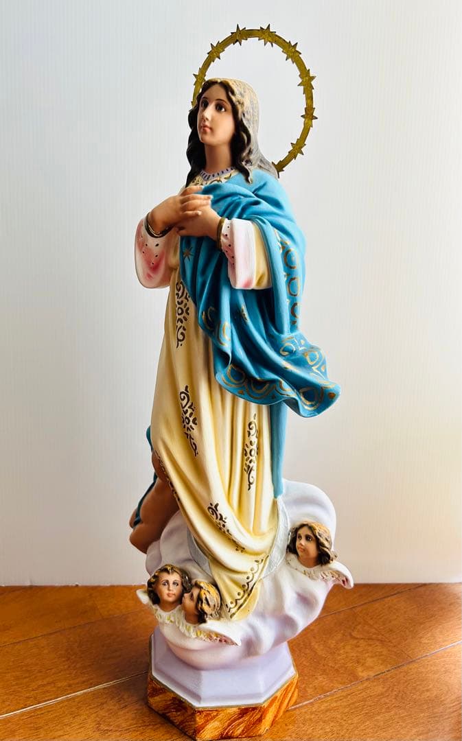 【超超希少美45.3cm】✞無原罪の御宿り 胸に手を当てる聖母マリア像　宗教彫刻