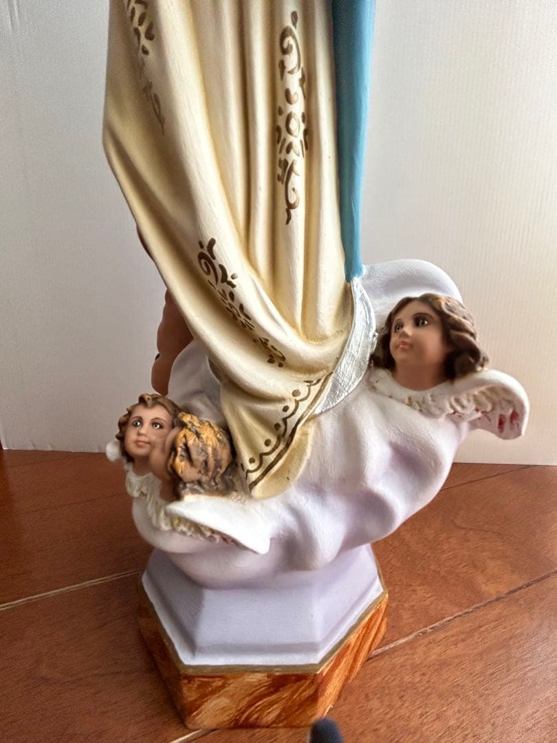 【超超希少美45.3cm】✞無原罪の御宿り 胸に手を当てる聖母マリア像　宗教彫刻