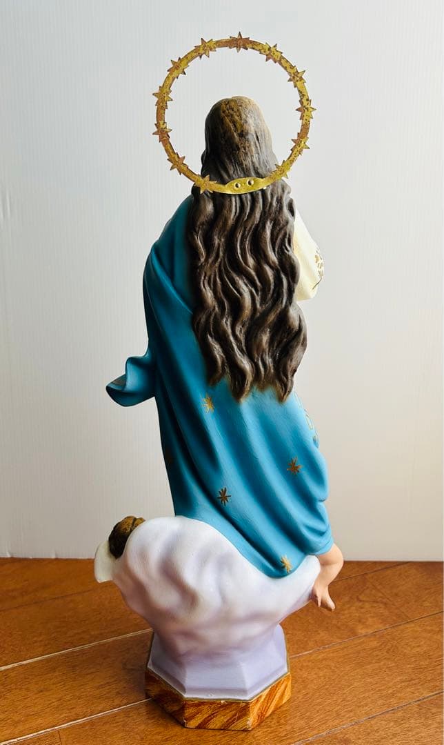 【超超希少美45.3cm】✞無原罪の御宿り 胸に手を当てる聖母マリア像　宗教彫刻