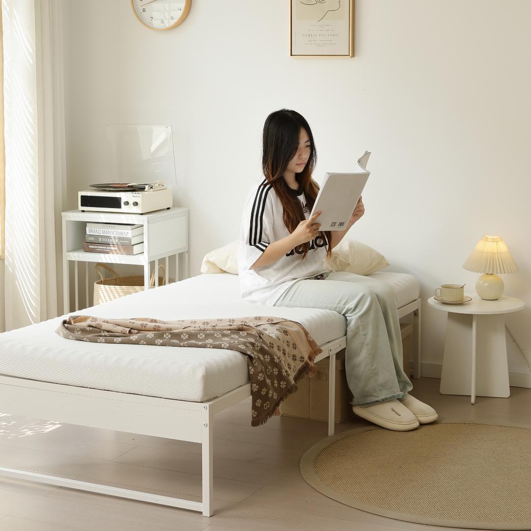 赤字価格！【シングル】ベッドフレーム　組立品　パイプと木の組合せ　WHITE