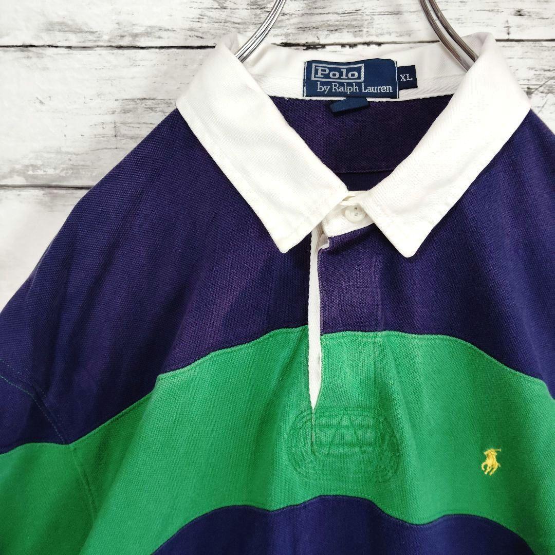 【XLサイズ】ポロバイラルフローレン　ポニーロゴ刺繍ラガーシャツ　太ボーダー