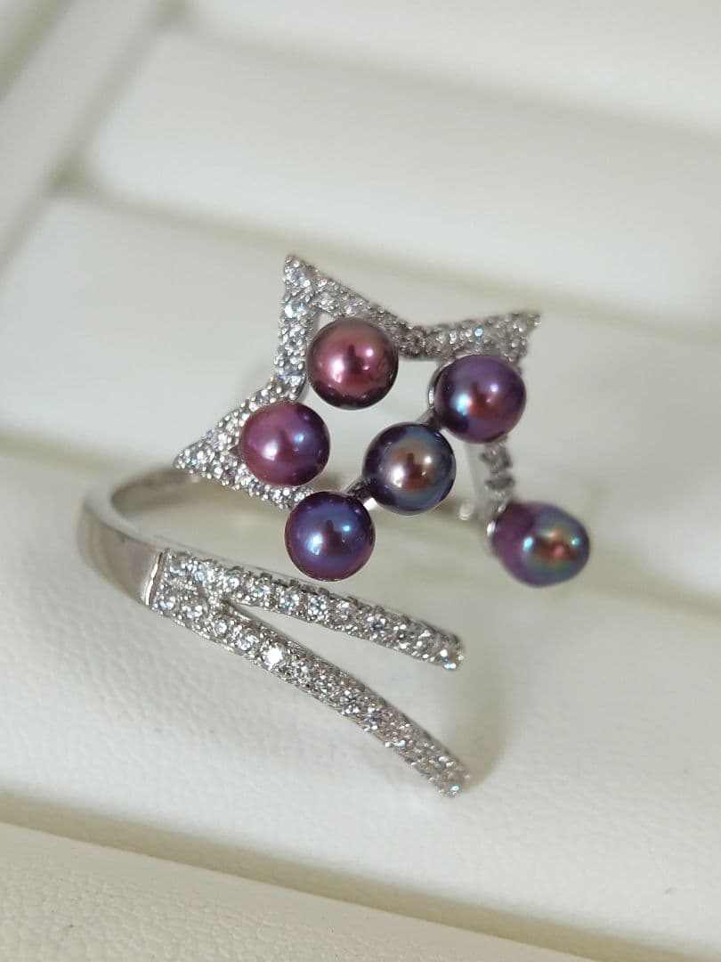 本真珠　淡水極上無核ベビーパール　ナチュラルパープル　S925リング　箱付き新品