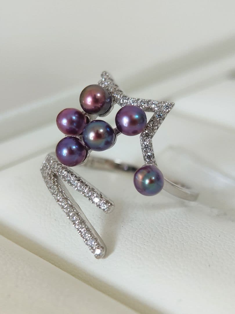 本真珠　淡水極上無核ベビーパール　ナチュラルパープル　S925リング　箱付き新品