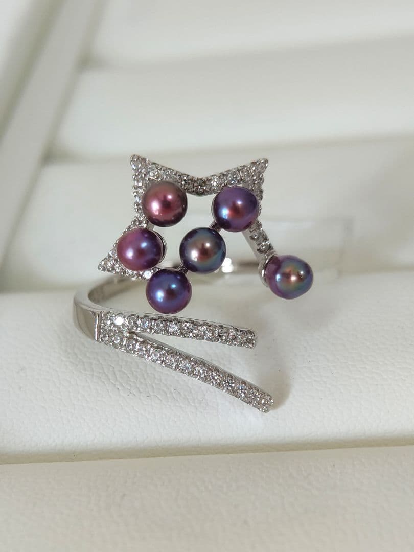 本真珠　淡水極上無核ベビーパール　ナチュラルパープル　S925リング　箱付き新品