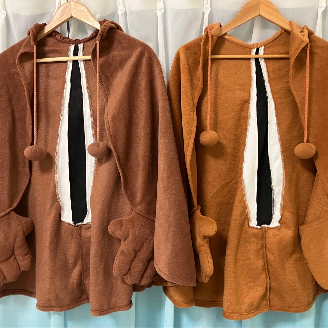 【正規品】チップとデール なりきり フード付き フリースポンチョ 2点セット