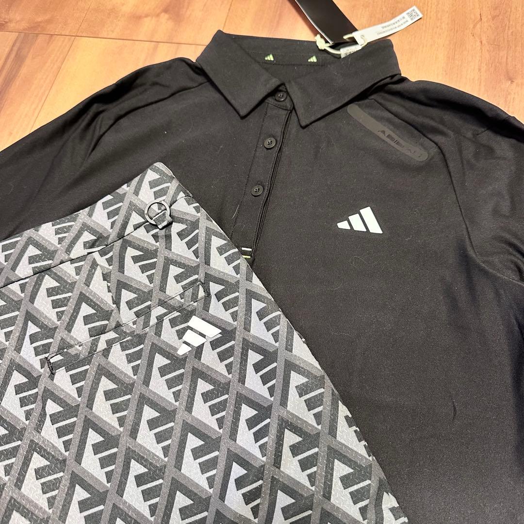 長袖ポロシャツ　ロゴプリントスカート　セットアップ　春夏　サイズL ブラック