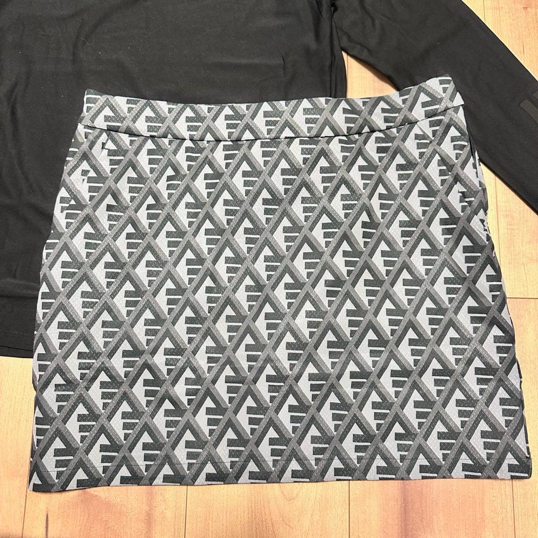 長袖ポロシャツ　ロゴプリントスカート　セットアップ　春夏　サイズL ブラック