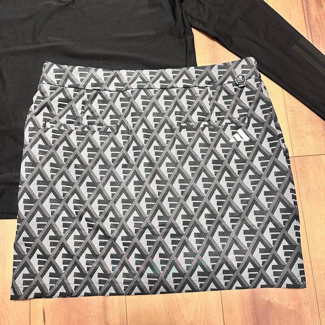 長袖ポロシャツ　ロゴプリントスカート　セットアップ　春夏　サイズL ブラック