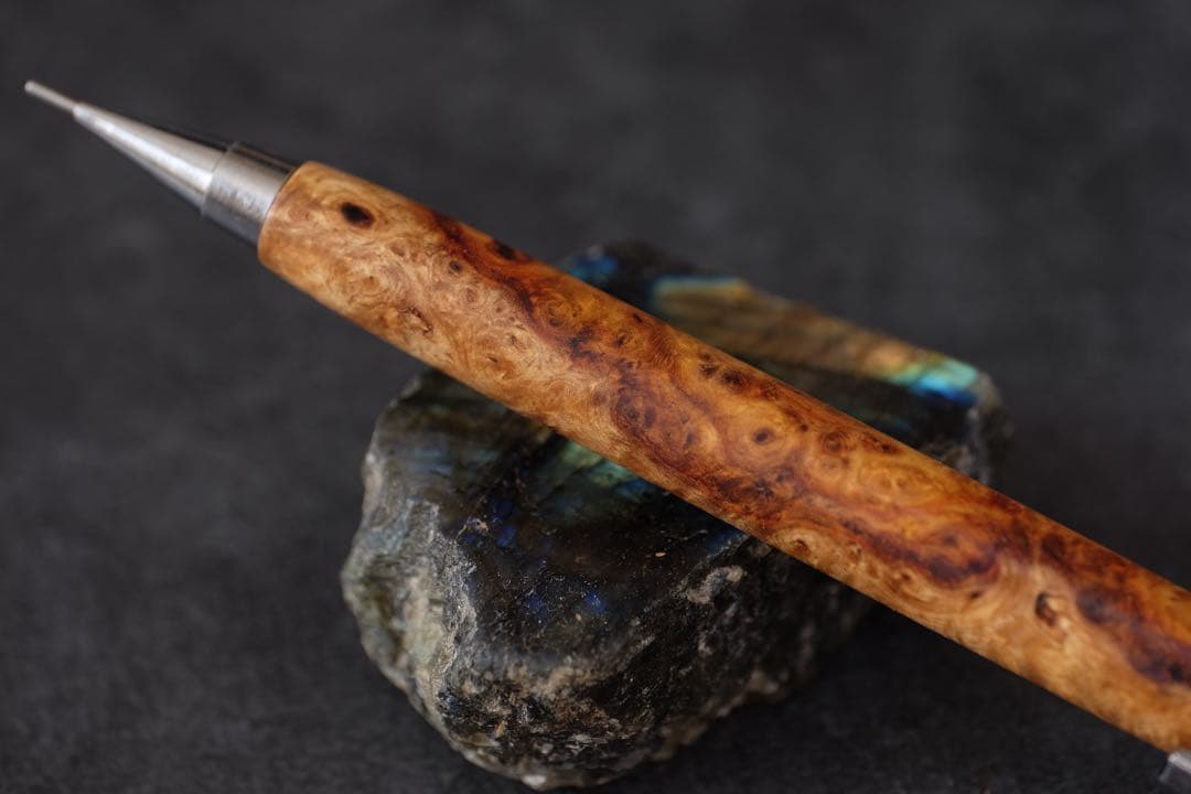 PG5木軸カスタム0254　高村杢工房 製図用シャープペンシル　花梨瘤紅白