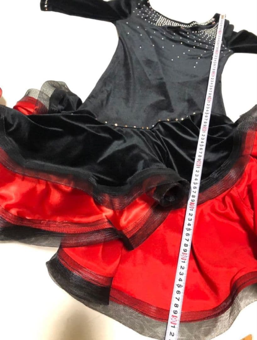 社交ダンスレッスン練習着パーティー発表会。ベロアビジュ裾ホースラテンドレス