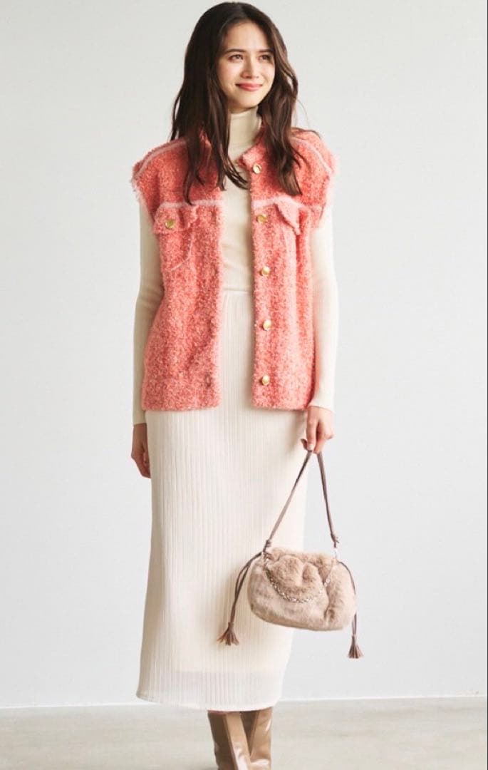 ルーニー　【洗える】ツイード風ニットジレ　ベスト