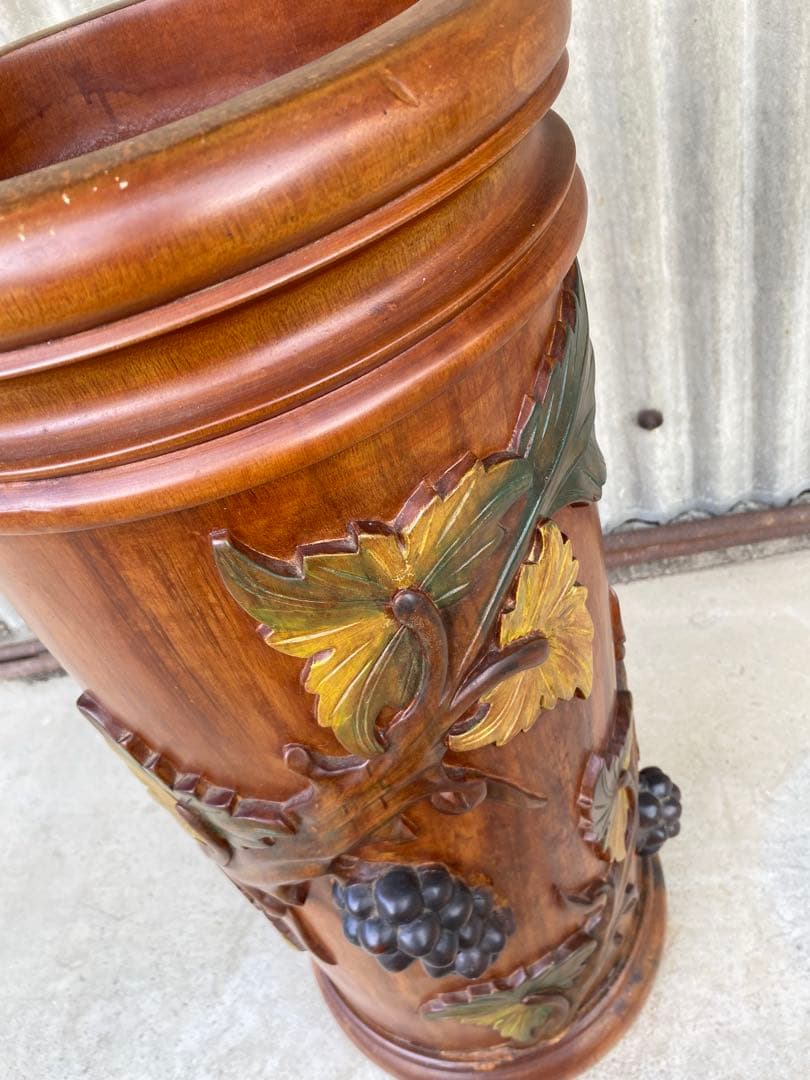 木製　傘立て　葡萄　アンティーク　マホガニー