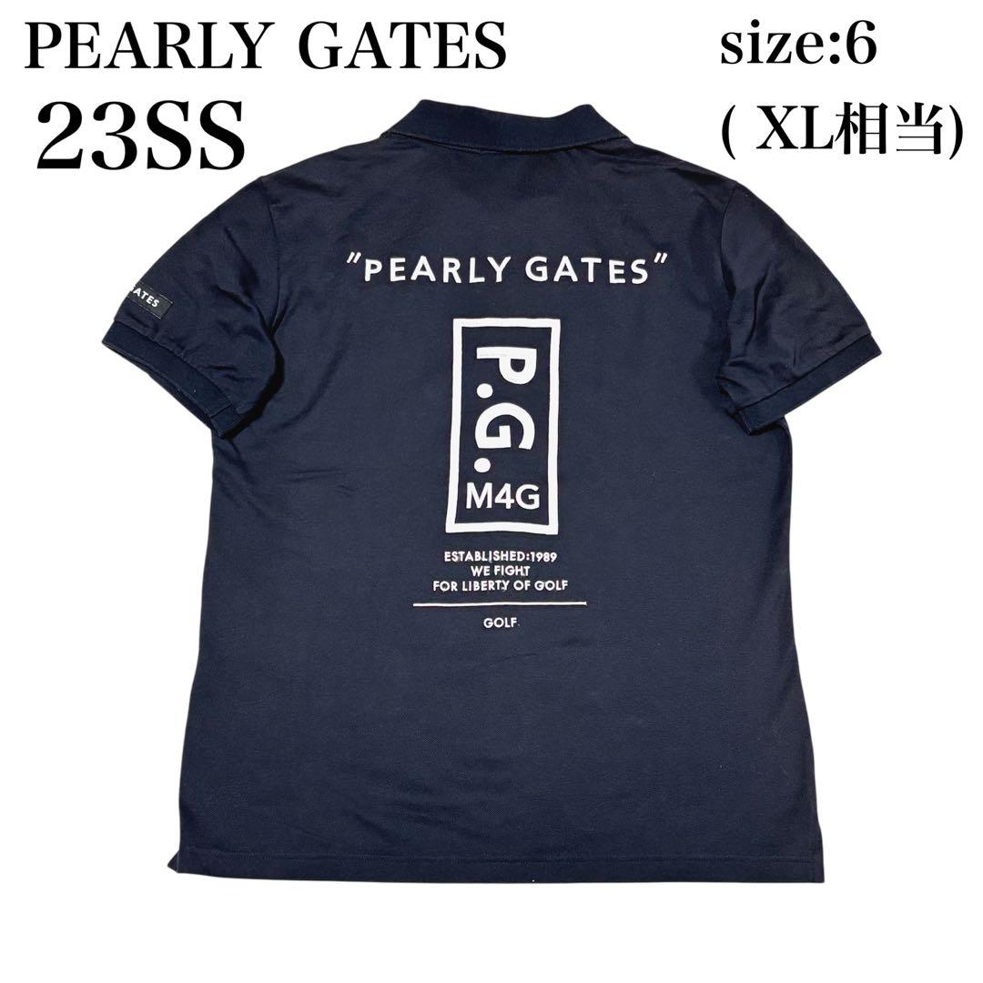 美品 パーリーゲイツ ポロシャツ 背面ロゴ 23SS ゴルフ ウェア ネイビー