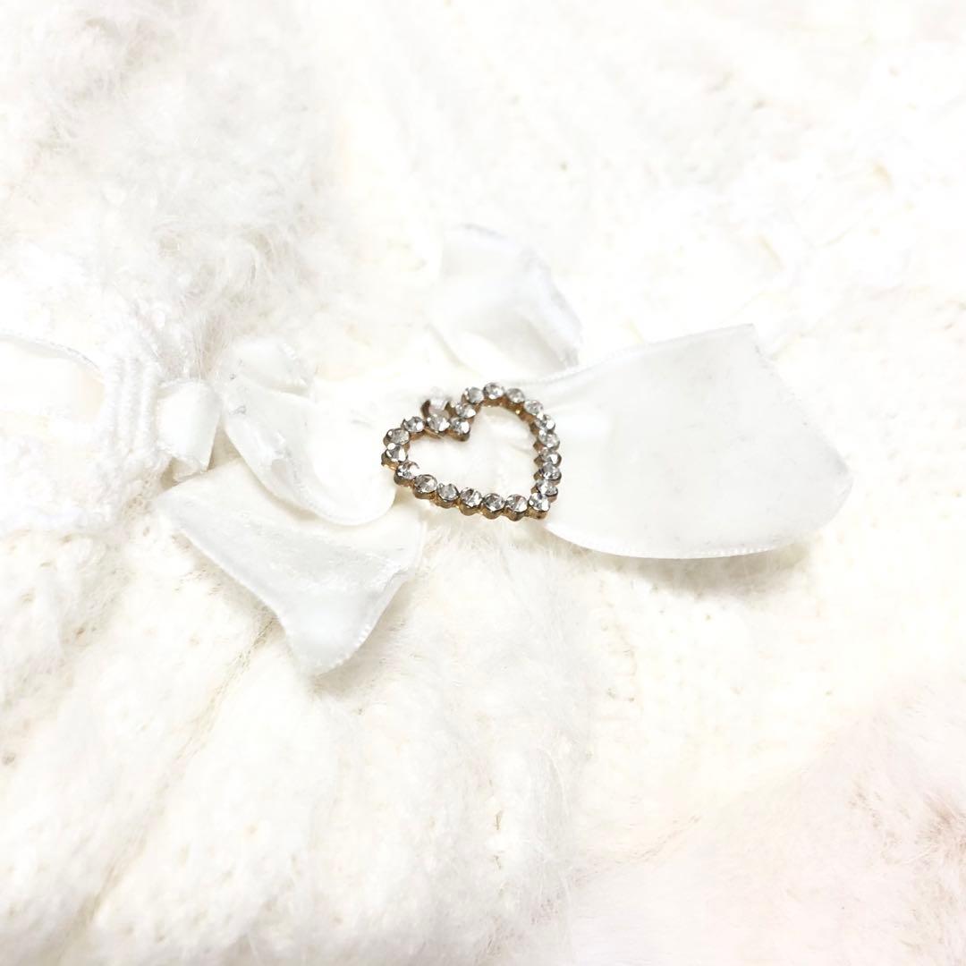 LIZLISA ダブルリボンニットファーポンチョ パール　ビジュー　ホワイト　F