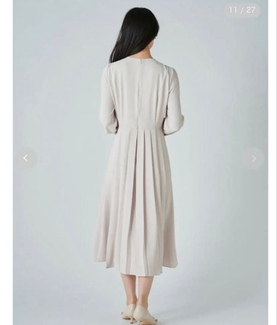 美品　セルフォード　ロングワンピース　ボウタイ　プリーツ　ベージュ　サイズ38