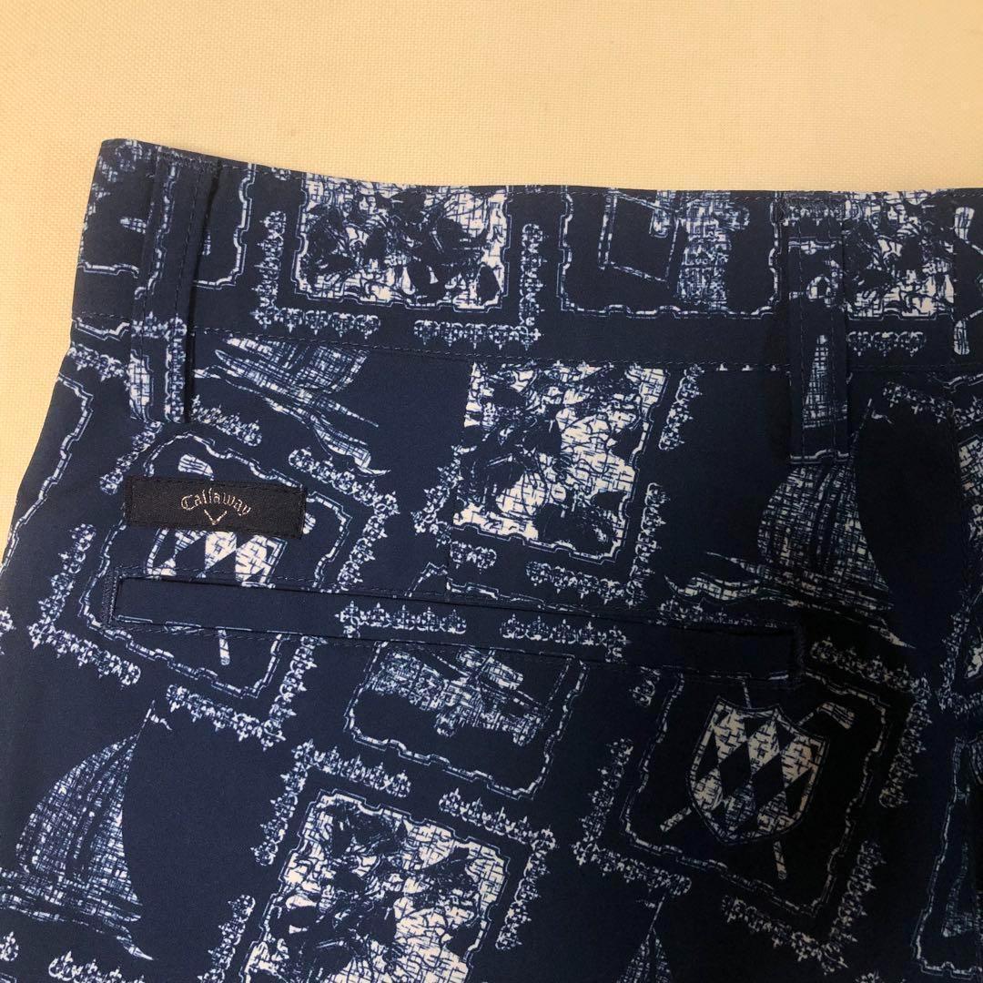 キャロウェイ ゴルフ ショート ハーフ パンツ ネイビー 総柄 Sサイズ