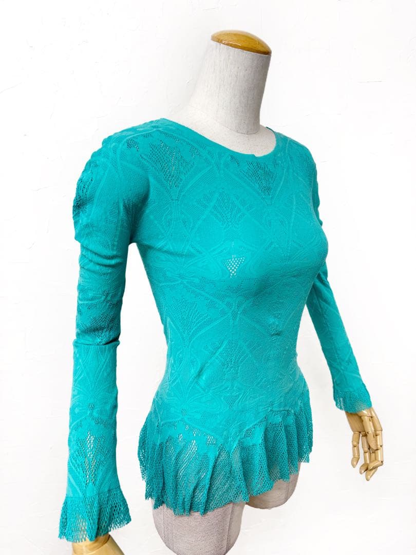 【タカダンス】新品 ノーソーイングニット ターコイズ 社交ダンス トップス044