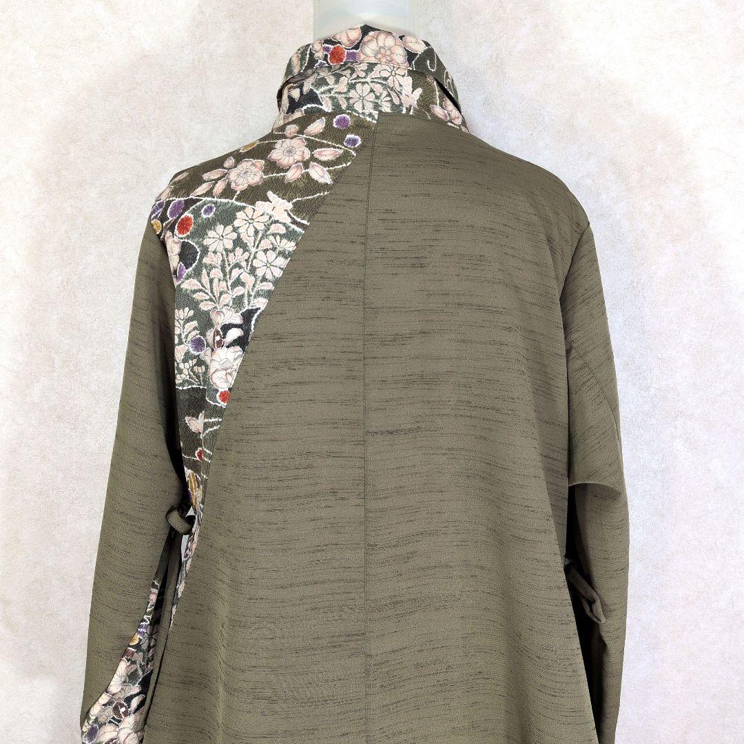 317　手染め大輔　着物リメイク　紬と縮緬辻ヶ花　ワンピース　L〜フリーサイズ