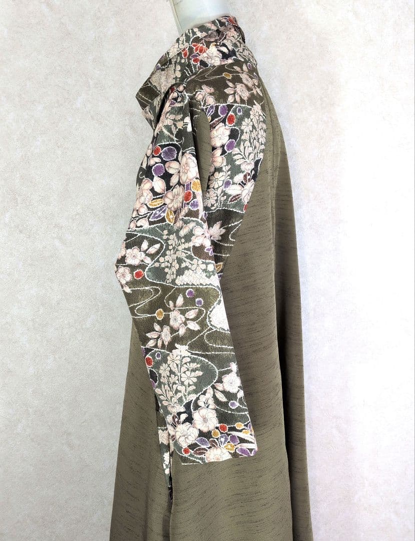 317　手染め大輔　着物リメイク　紬と縮緬辻ヶ花　ワンピース　L〜フリーサイズ