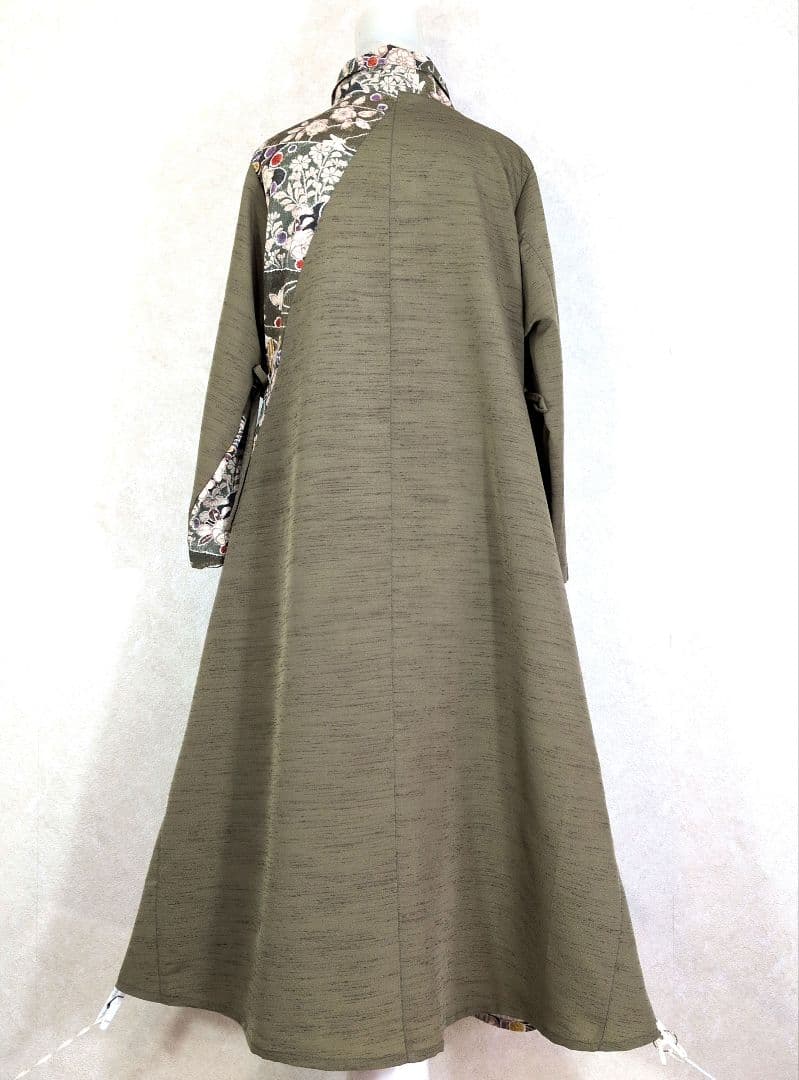 317　手染め大輔　着物リメイク　紬と縮緬辻ヶ花　ワンピース　L〜フリーサイズ