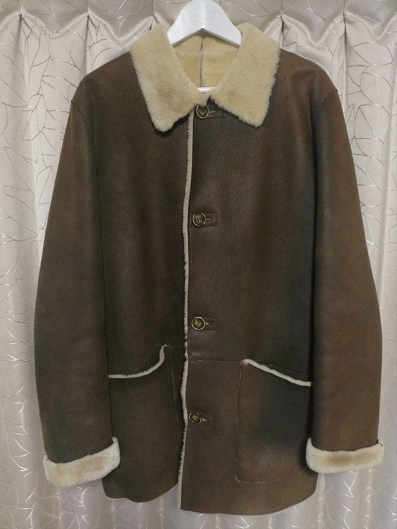 極上 スペイン製 リアル ムートンジャケット コート 茶色 本革 羊毛革 レザー
