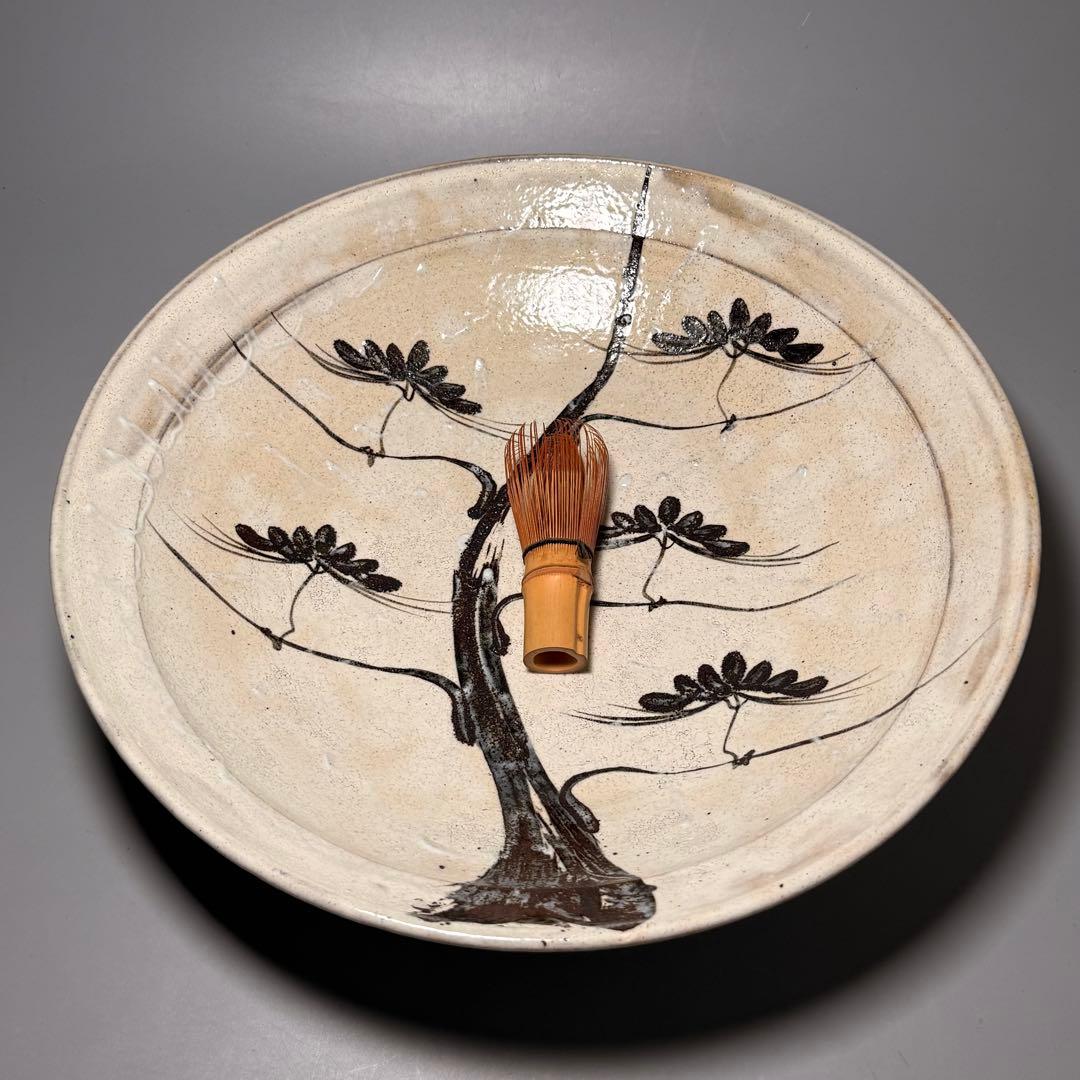 唐津焼　四代目　中野陶痴　唐津鉢　絵唐津　松文様　大作　直径36.5cm