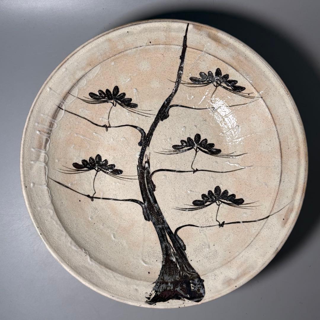 唐津焼　四代目　中野陶痴　唐津鉢　絵唐津　松文様　大作　直径36.5cm