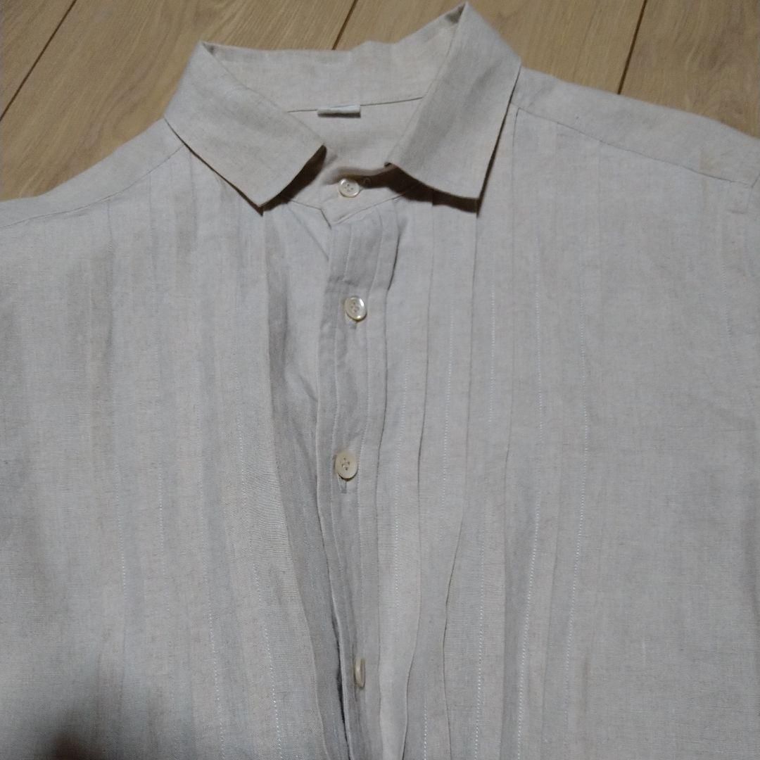 45r　ピンタックリネン長袖シャツ