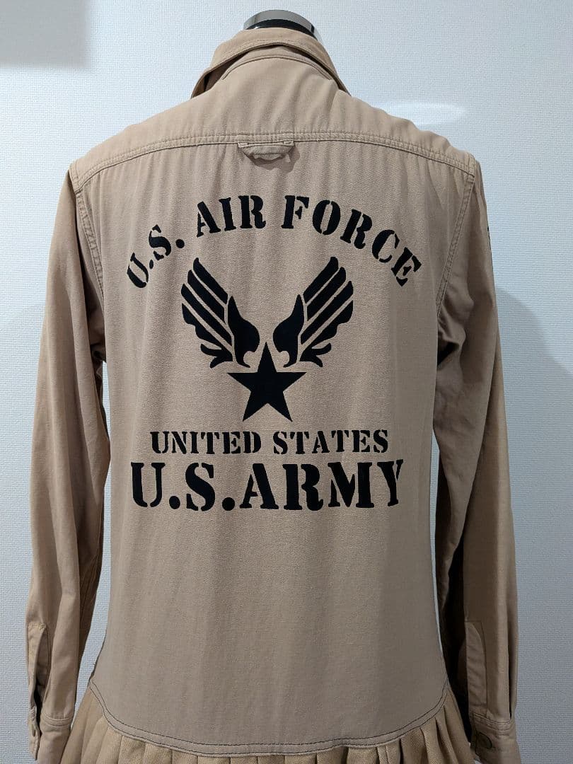 ★男前 ベージュ ミリタリーシャツ 超〜ボリューム ティアードワンピース★