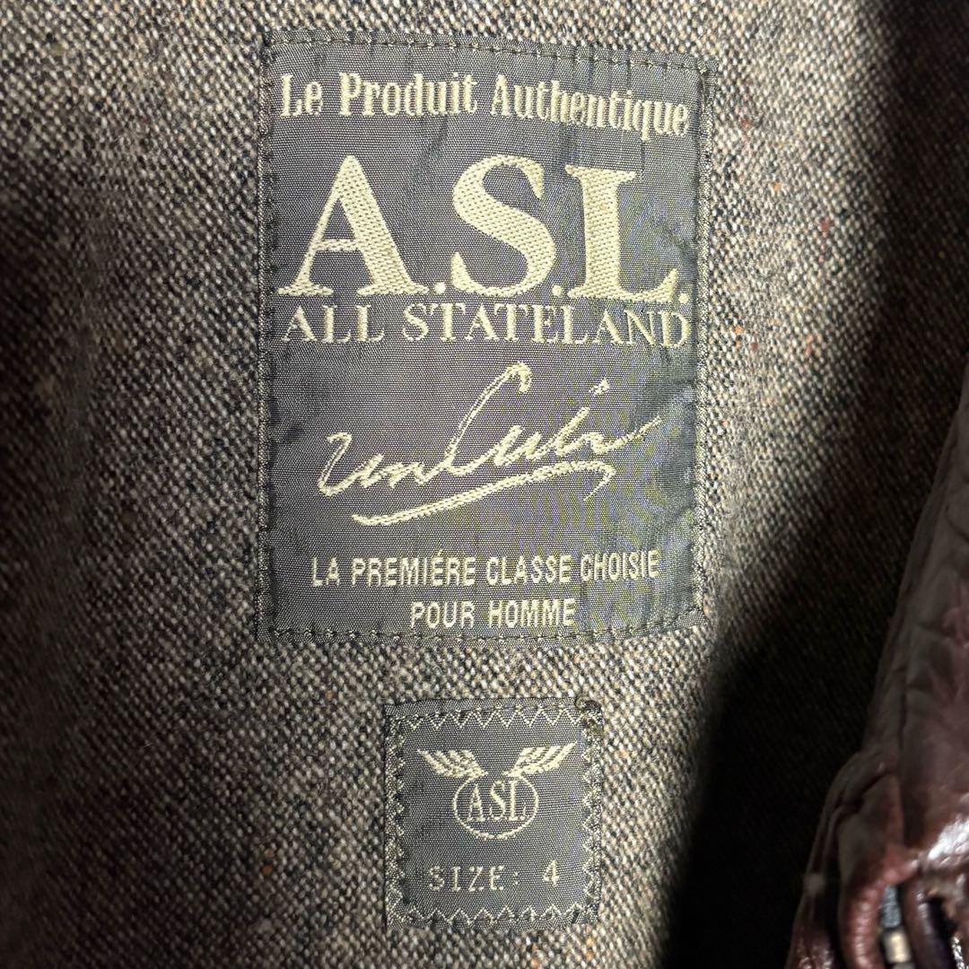 レトロ古着 ASL牛革レザージャケット 茶色 L 肉厚 革ジャン ライダース