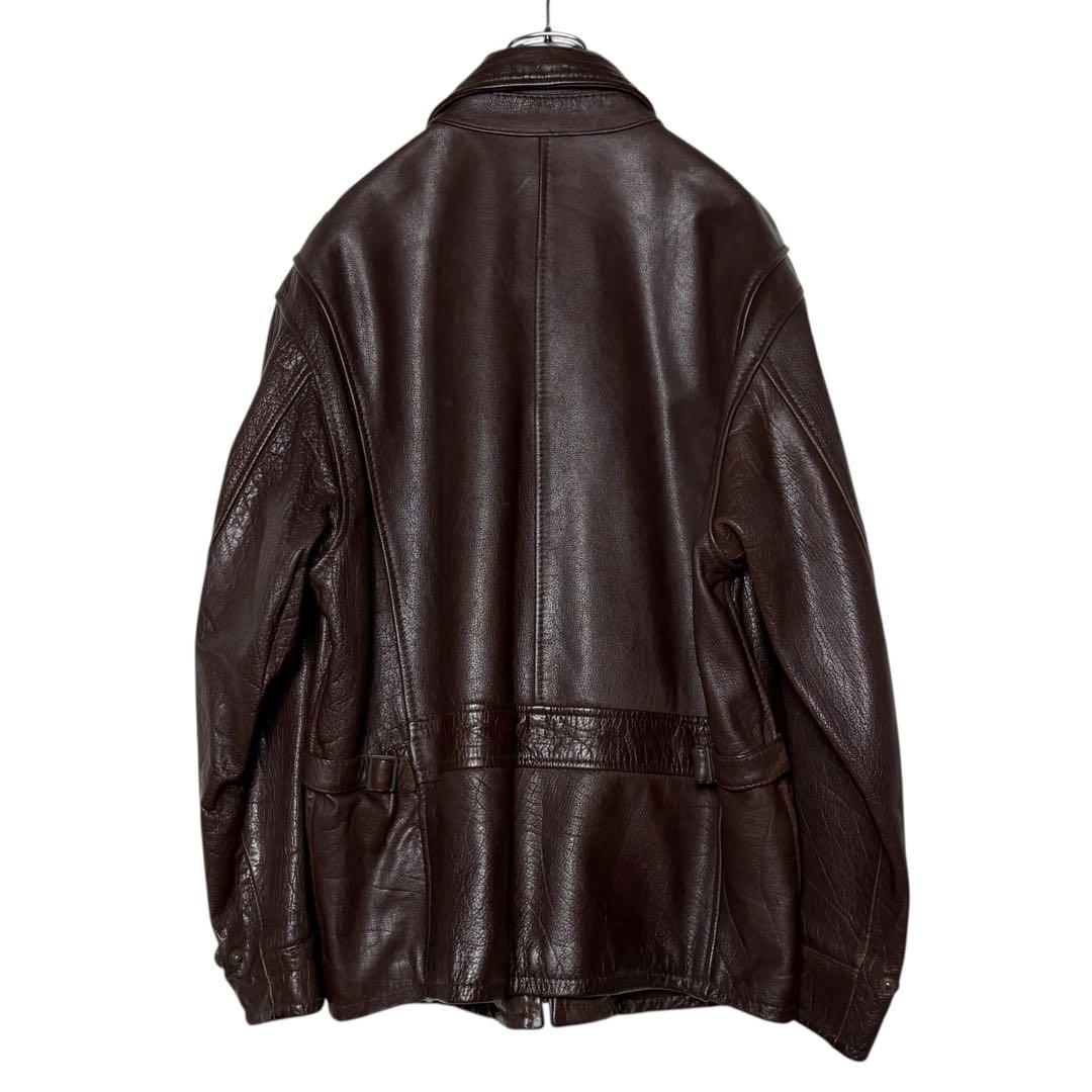 レトロ古着 ASL牛革レザージャケット 茶色 L 肉厚 革ジャン ライダース