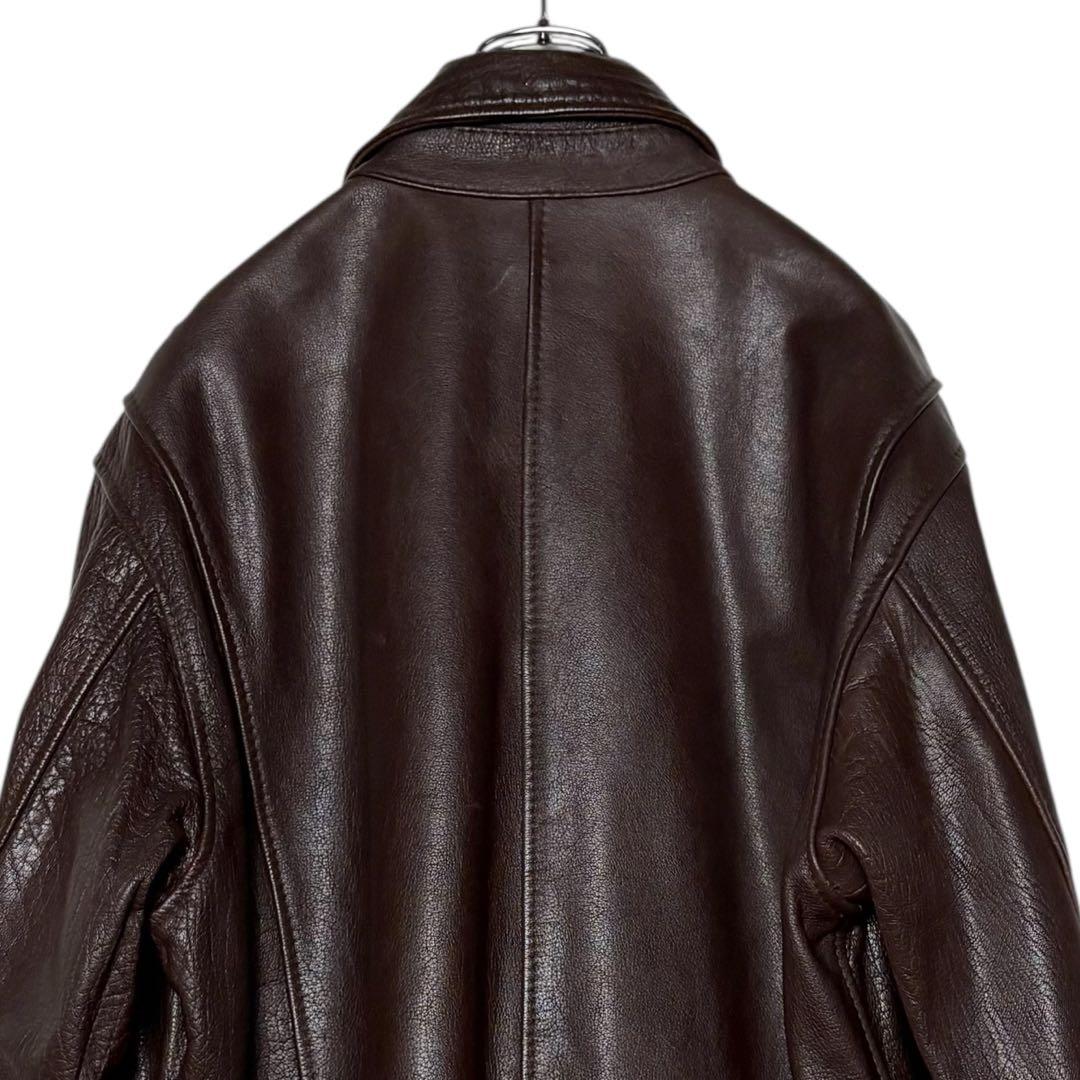 レトロ古着 ASL牛革レザージャケット 茶色 L 肉厚 革ジャン ライダース