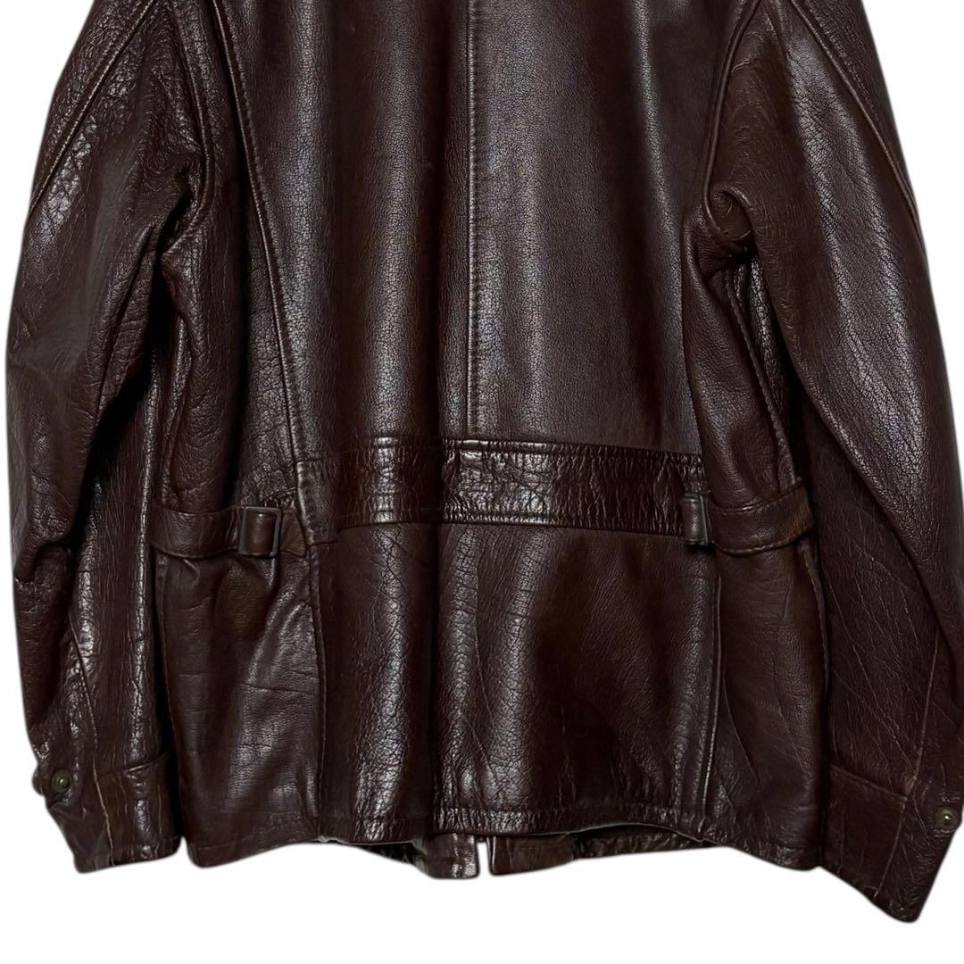 レトロ古着 ASL牛革レザージャケット 茶色 L 肉厚 革ジャン ライダース