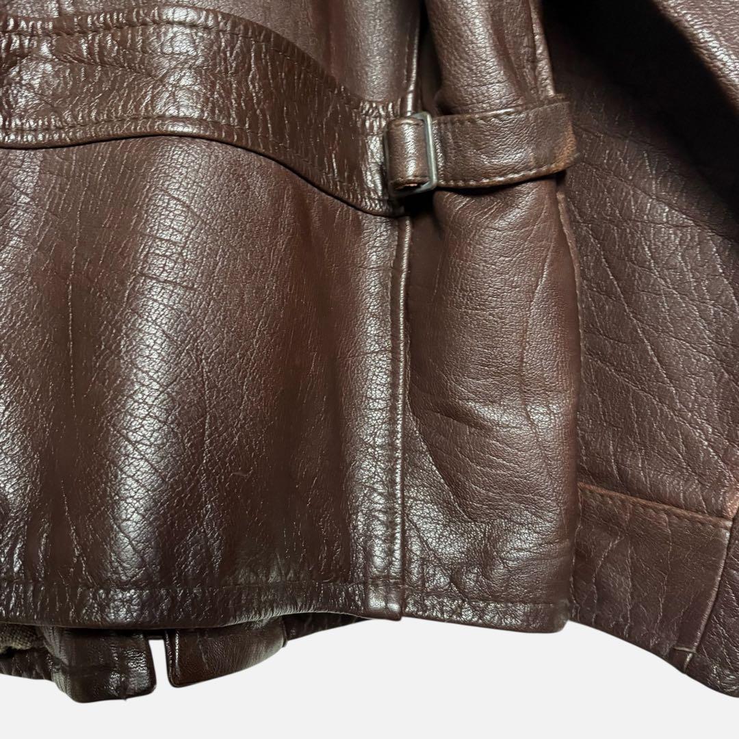 レトロ古着 ASL牛革レザージャケット 茶色 L 肉厚 革ジャン ライダース