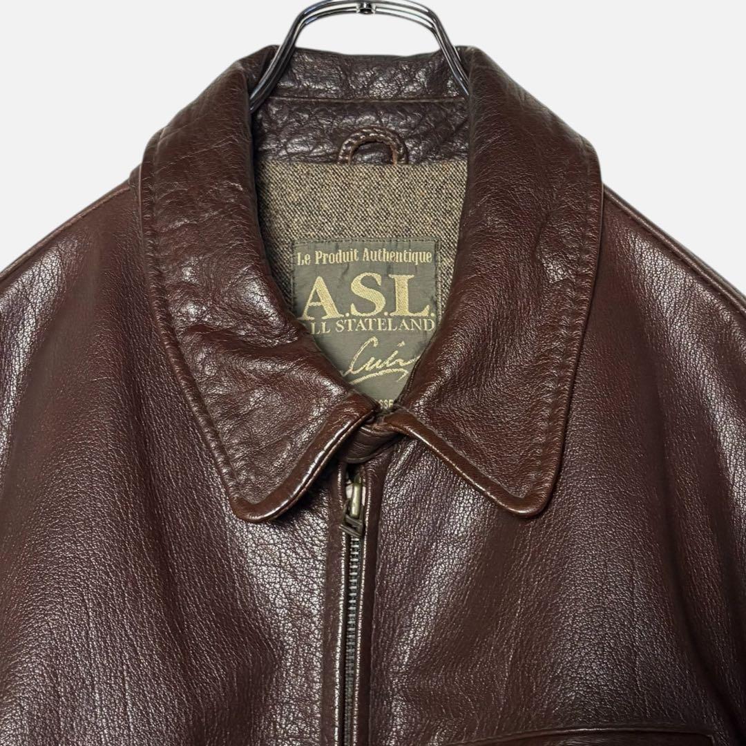 レトロ古着 ASL牛革レザージャケット 茶色 L 肉厚 革ジャン ライダース
