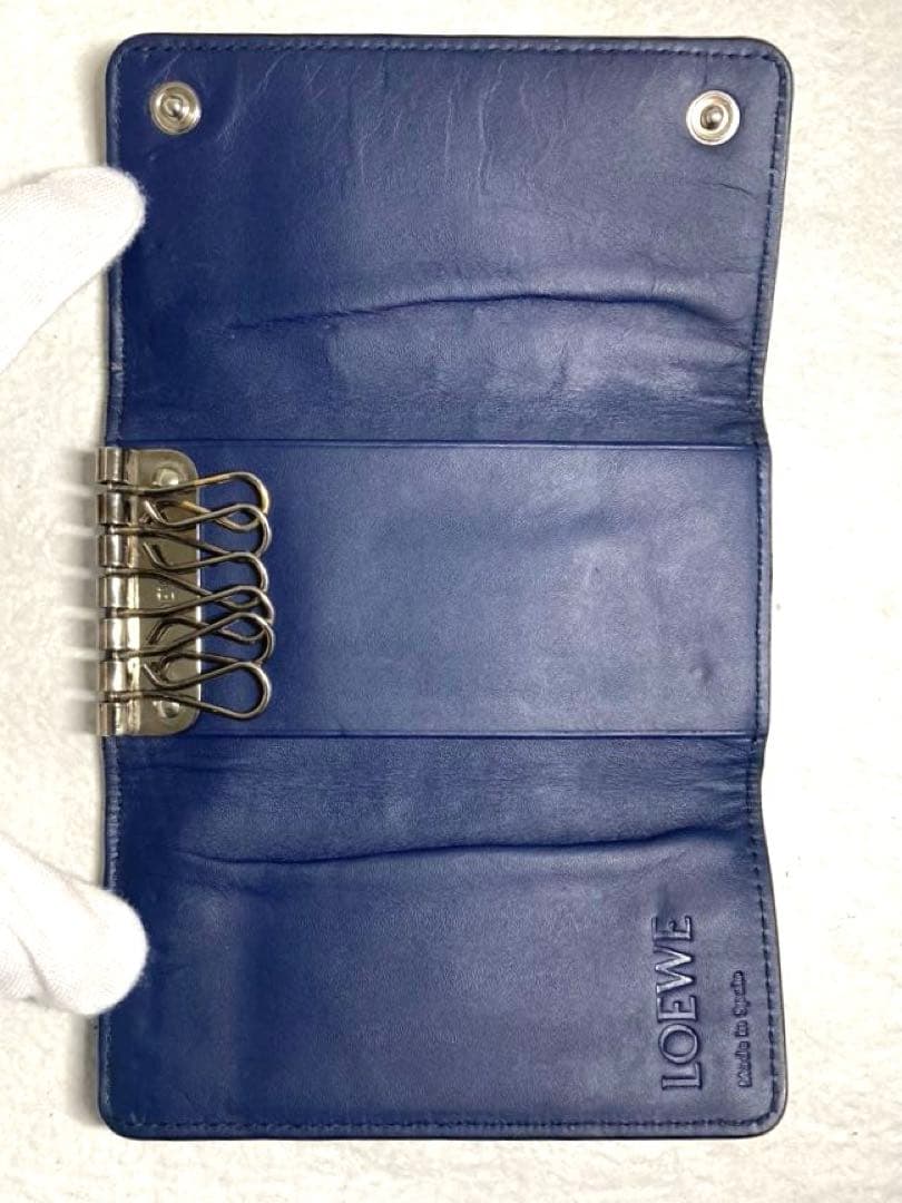 良品　ロエベ　アナグラム　レザー　6連キーケース ブルー系