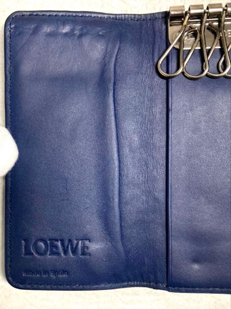 良品　ロエベ　アナグラム　レザー　6連キーケース ブルー系