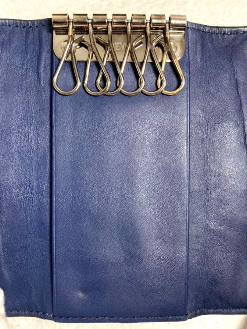 良品　ロエベ　アナグラム　レザー　6連キーケース ブルー系