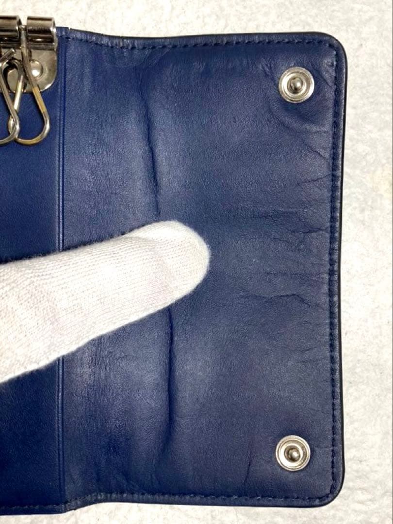 良品　ロエベ　アナグラム　レザー　6連キーケース ブルー系