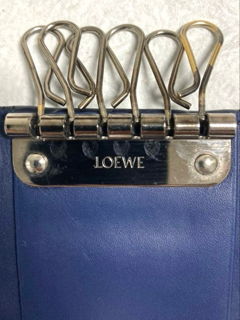 良品　ロエベ　アナグラム　レザー　6連キーケース ブルー系