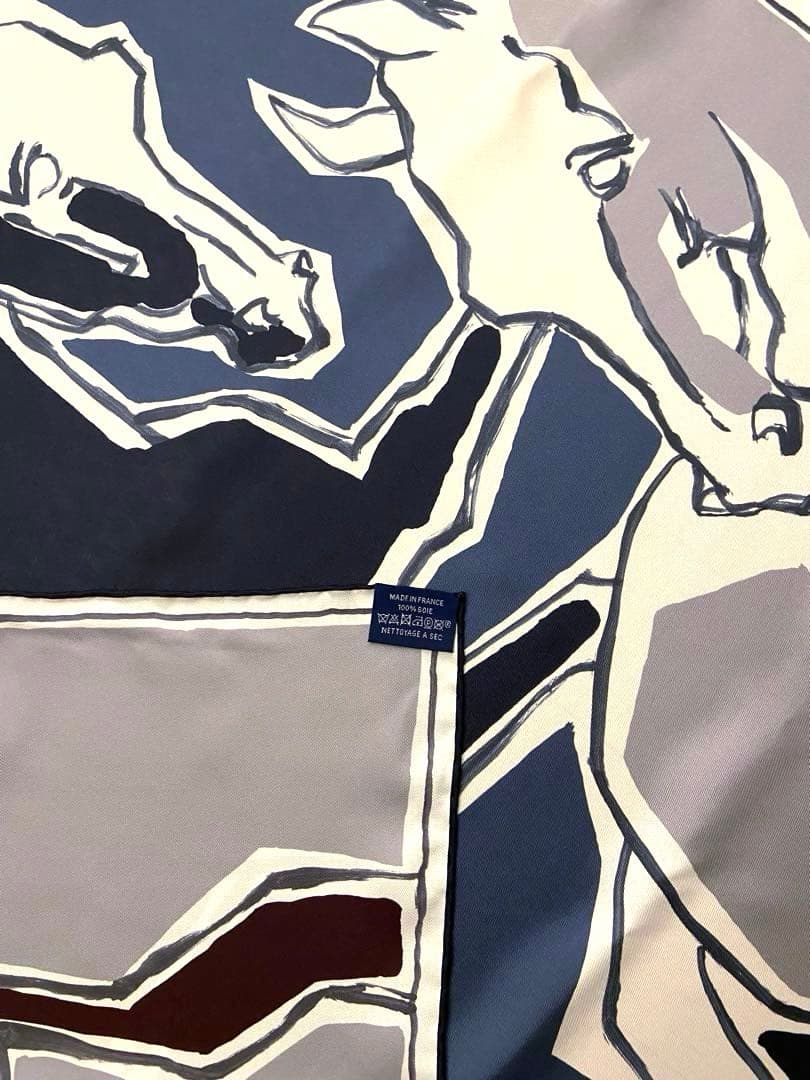 美品 お洒落エルメス シルクスカーフ カレ90 馬のダンス ダブルフェイス 青赤