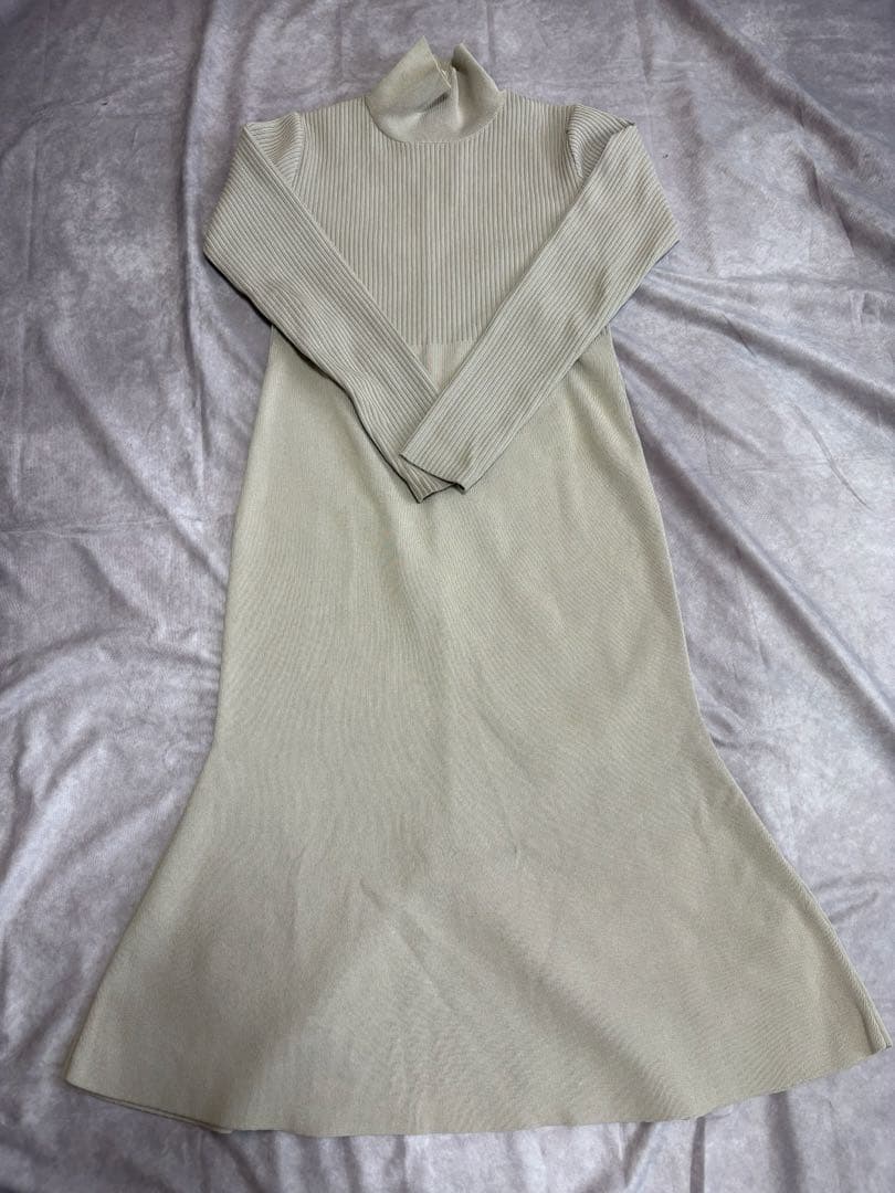 NOBLE カラーブロックニットワンピース　ベージュ