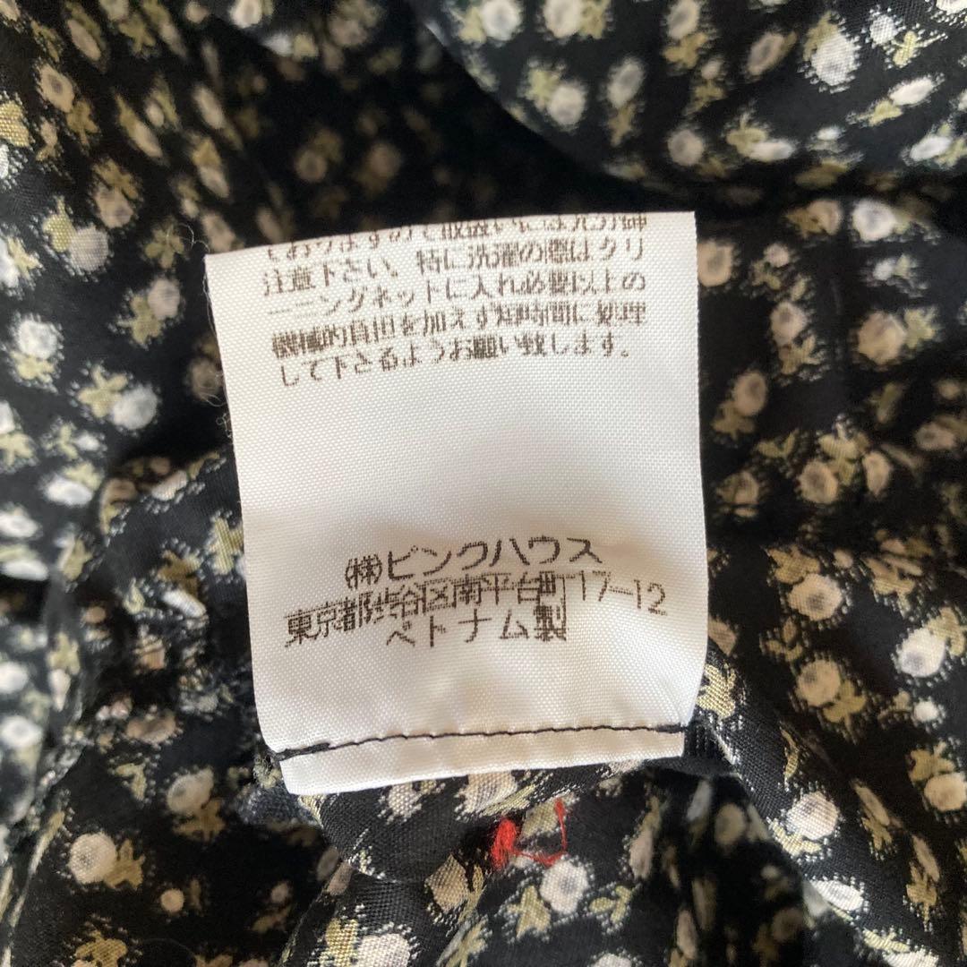 【美品】PINK HOUSE ワンピース ロング リボン 花柄 フード　ブラック