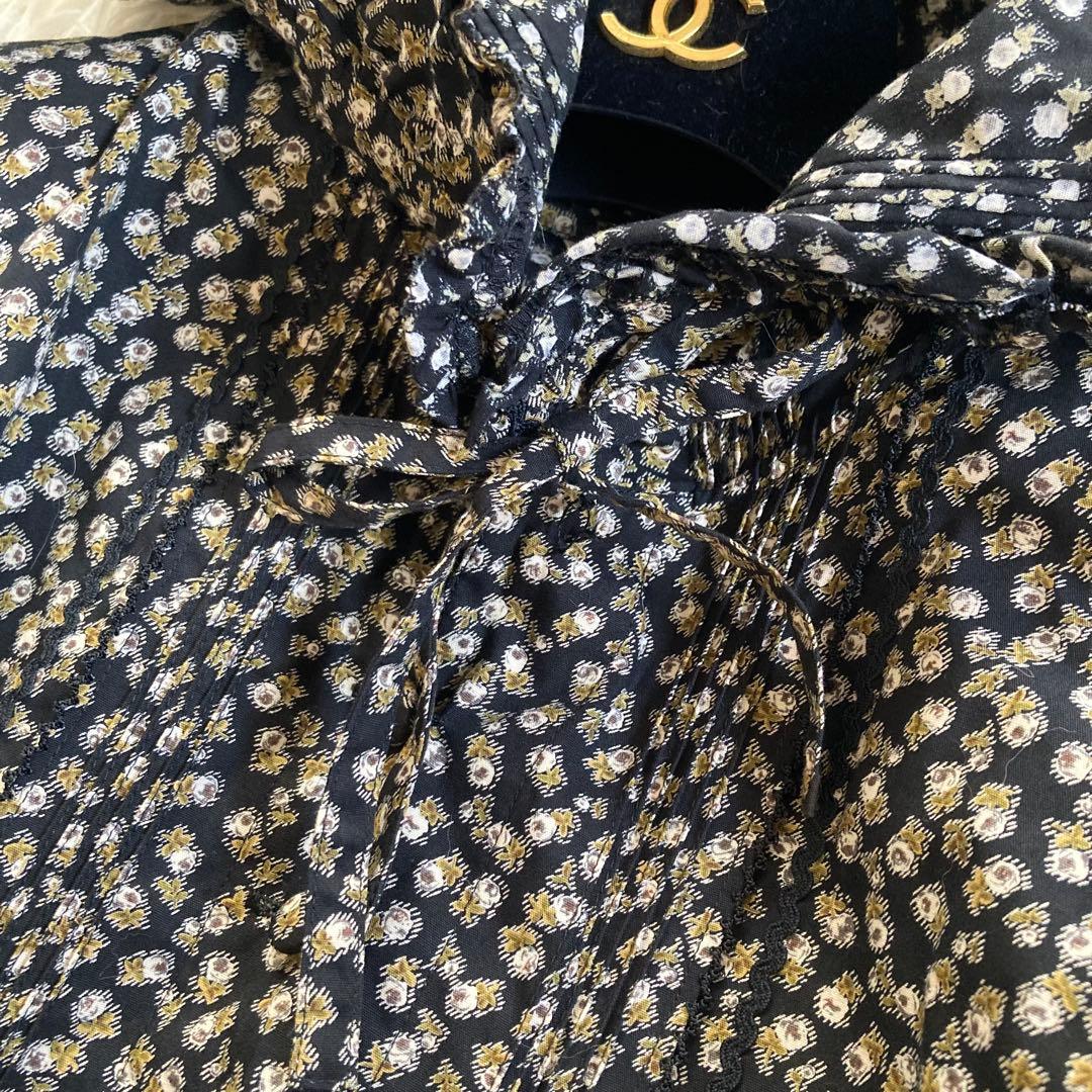 【美品】PINK HOUSE ワンピース ロング リボン 花柄 フード　ブラック