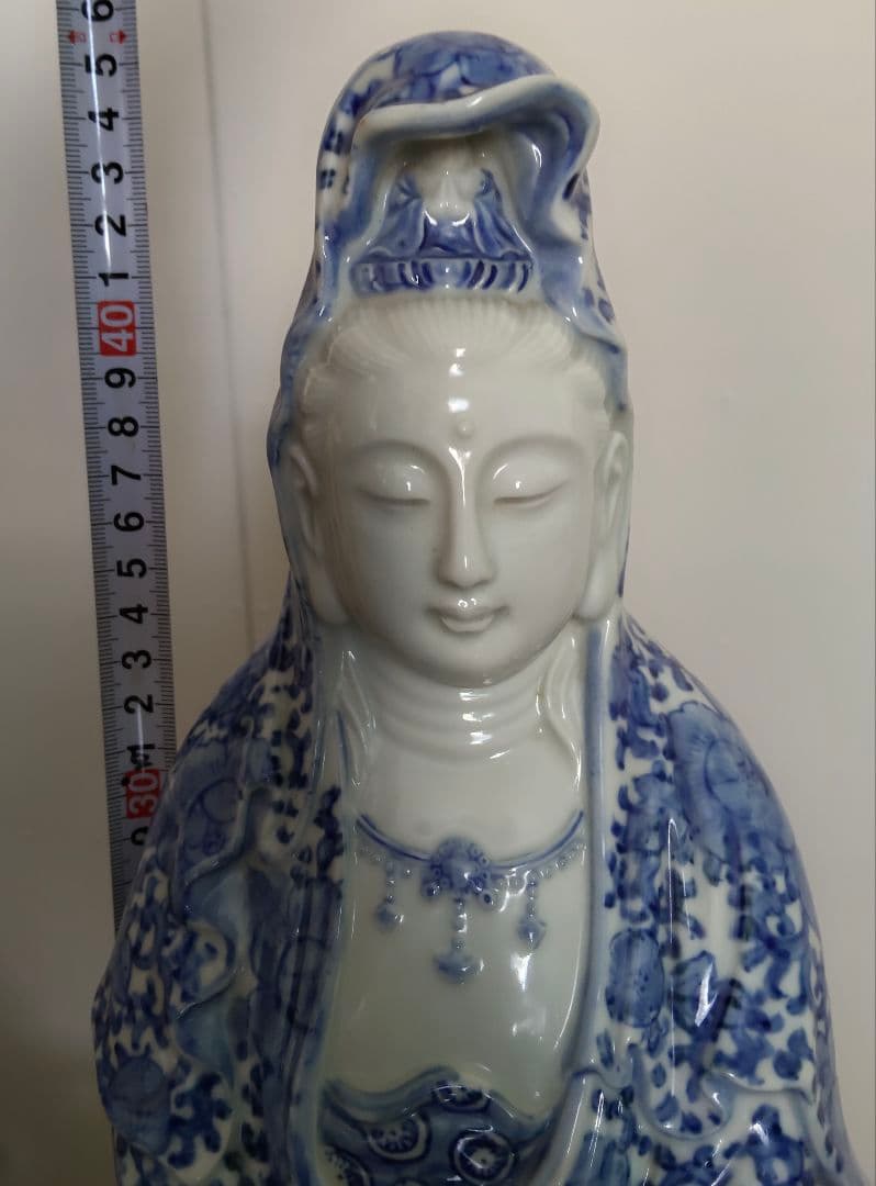 九谷焼　置物　青白磁の仏像 約44cm