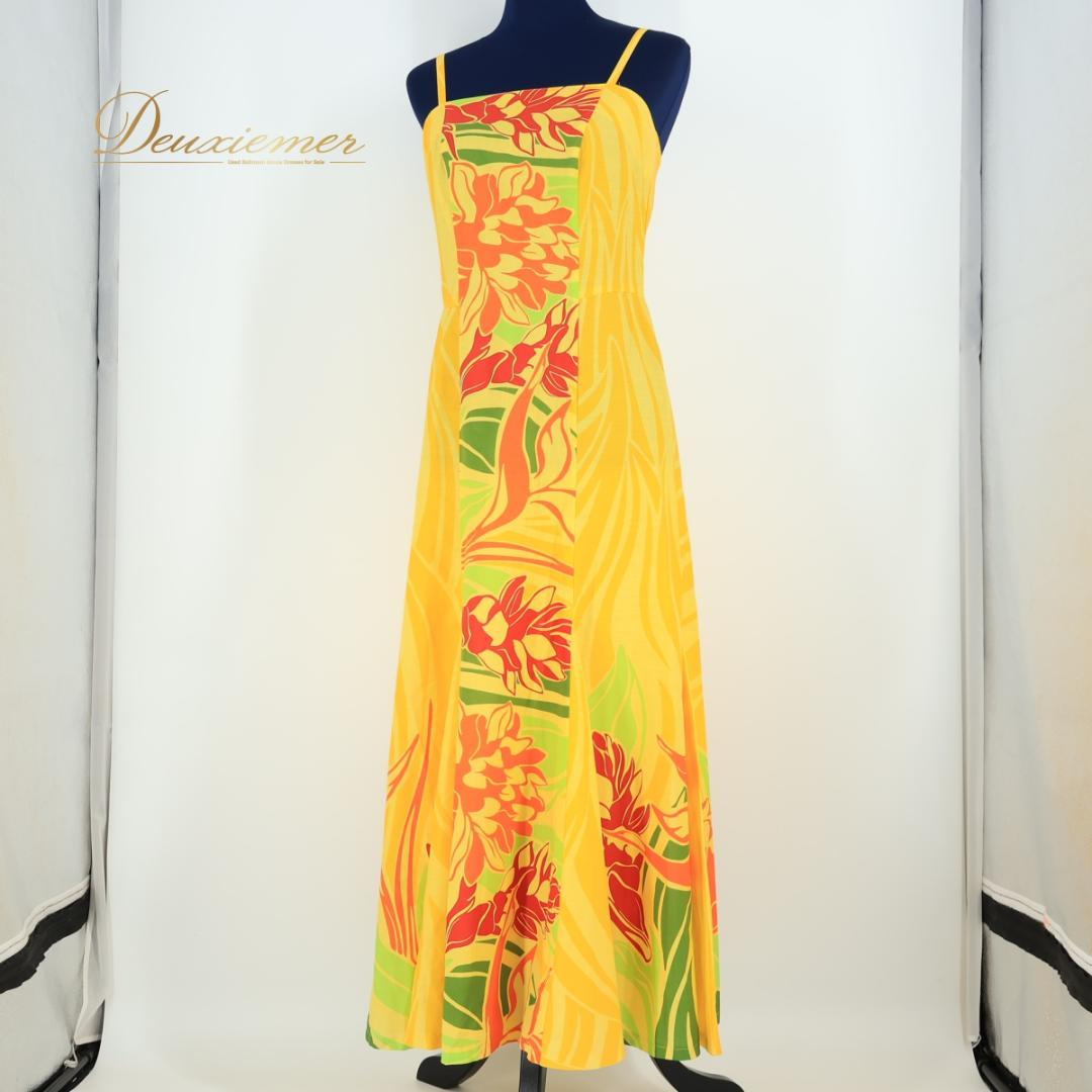 【美品 フラダンス衣装】イエロー FANCY DRESS ワンピース 黄 赤 緑